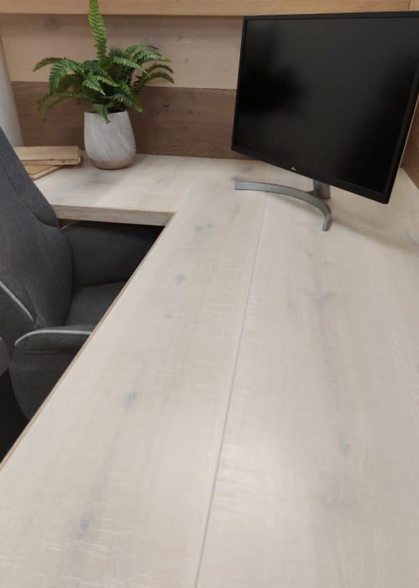 Engineered wood flooring used to create a bespoke desk countertop